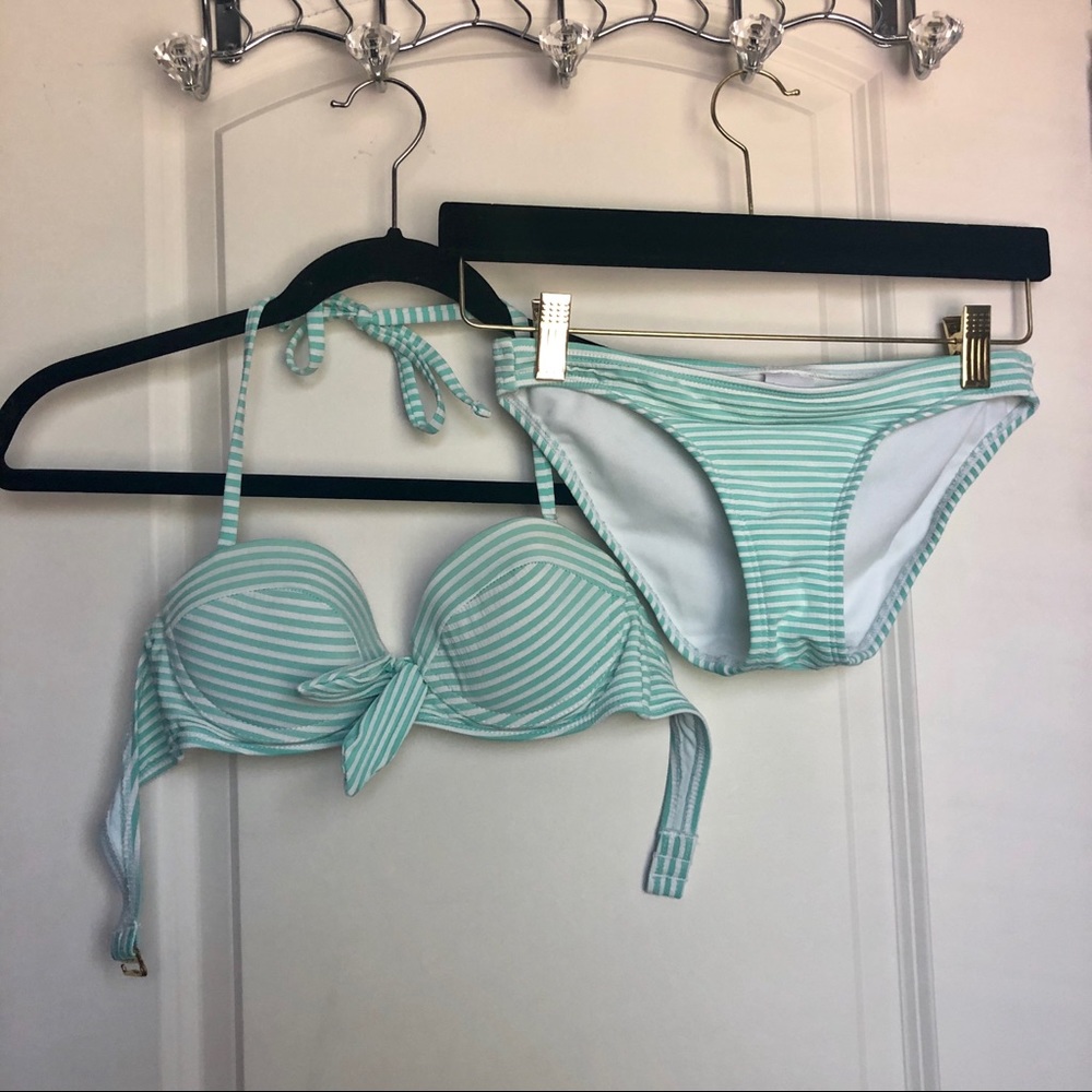 4/$25 Striped Mint/Light Blue Push Up Bikini Set
